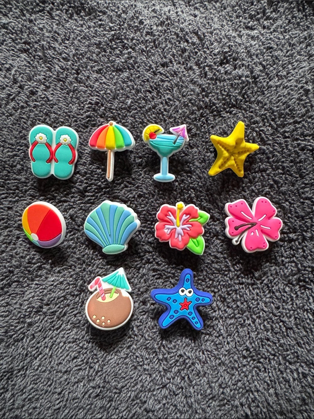 Beach Theme Shoe Charms - Colorful Tropical Icons